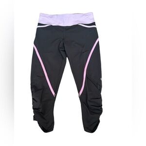 Lululemon run pace crop pants size 4 black purple pink running yoga exercise gym